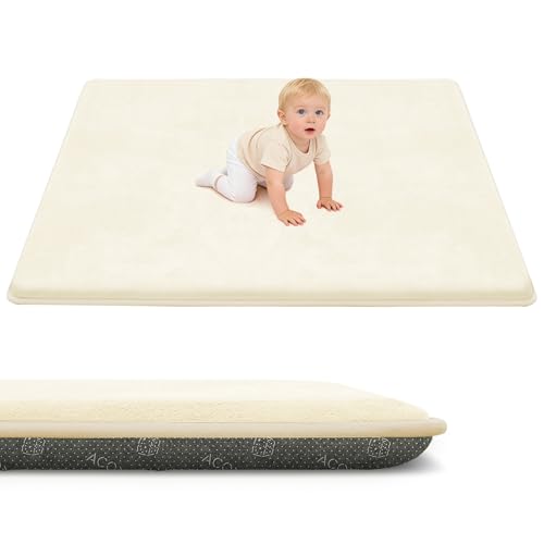 ACOMOPACK 1.3" Thick Baby Play Mat for Floor 59x71"-Large Water-Repellent&Non-Slip Memory Foam Mat for Kids,Toddlers,Soft Velvet Nursery Rug for Tummy Time&Crawling,Yoga,Tatami Style(Beige) - color: Beige, size: 59"×71"