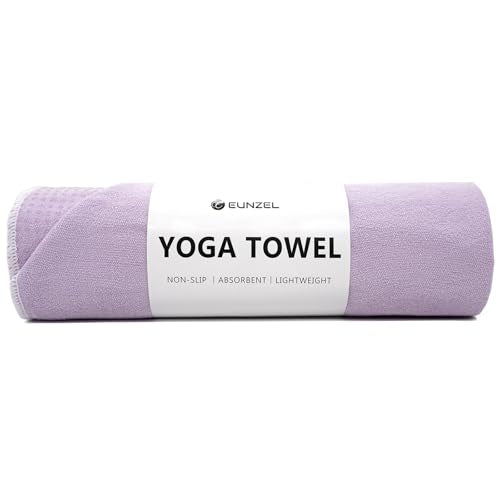 Eunzel Hot Yoga Towel - Microfiber Non Slip Yoga Mat Towel with Grip Dot Sweat Absorbent Towel for Hot Yoga, Pilates and Fitness 72" x 24", Taro Purple/White - color: Taro Purple/ White