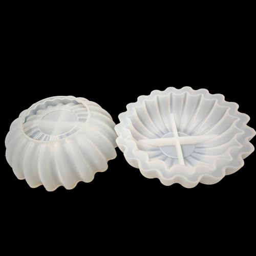 2PCS Flower Bowl Resin Silicone Molds Set, Fuehbur Epoxy Resin Moulds Tray with Wavy Edge Design for DIY Jewelry Holder, 5.24 x 5.24 x 1.64 inches, for Candle Handmade Decoration - 2 Pack