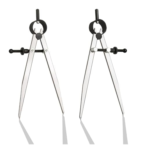 Professional Metal Compass Set, 8 Inch Adjustable Divider Leather Compass & 8 Inch Steel Ruler, Drafting Compass Tool for Leather Work, Woodworking, Metalworking, Geometry Drawing