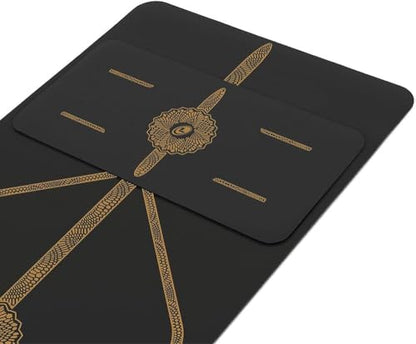 Liforme Yoga Pad - Revolutionary Alignment System, Advanced Non-Slip Grip | Eco-friendly, Non-Toxic, Sweat-Resistant, 4.2mm thick pad for knee, elbow and hand support during Yoga, Free Yoga Bag - color: Black and Gold