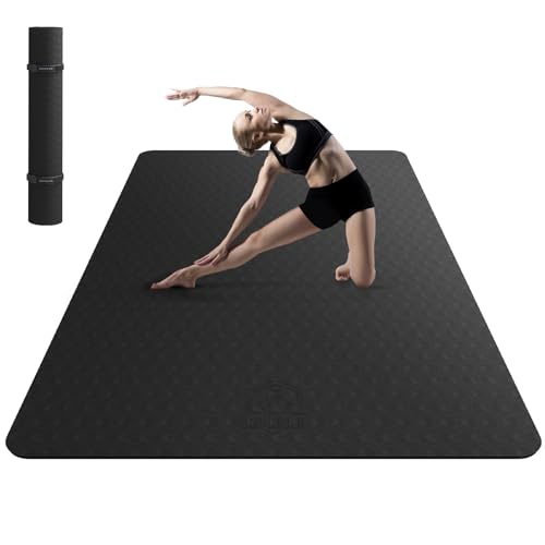 HAPBEAR Extra Large Yoga Mat - 72"x48"x6mm (1/4 inch), Non-Slip, Durable, Thick Wide Exercise Mat for Home Workouts, Yoga, Pilates, Stretching and Cardio Workouts - color: 72"x43"- Black, size: 6MM