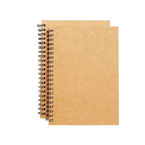 BGJRBY 8.6 inch x11.4 Inch Spiral Sketch Book Large Notebook（Built-in drawing board） Kraft Cover Blank Sketch Pad Wirebound Sketching for Drawing Painting (2 Pack) 200 Pages, 100 Sheets