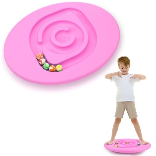 Seenelling Kids Maze Balance Board Sensory Training Toy, Pink, Round | Plastic Wobble Rocker with 5 Mini Balls, Coordination Balance Training for Skate Prep, 18.5x14.57in Size Supports 170lb - color: Pink, style: Round