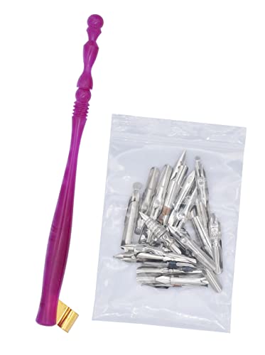 Gullor Oblique Calligraphy Dip Pen Nib Holder with 33 Nibs, Purple - color: Purple