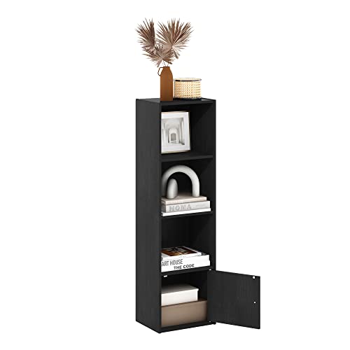 Furinno Luder Shelf Bookcase with 1 Door Storage Cabinet, Blackwood - color: Blackwood, size: 4-Cube with Cabinet