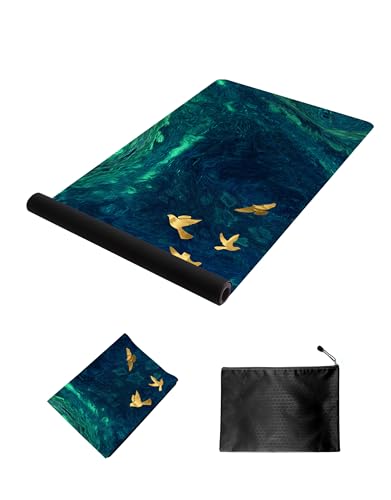 nuveti Printed Travel Yoga Mat 1/16 Inch Thick Non Slip Fitness Workout Mat | with Carrying Bag, Foldable Lightweight Suede & Natural Rubber Yoga Mat for Yoga Pilates and Fitness 72" L x 24" W x 1.5mm - color: BaiNiaoZhengMing