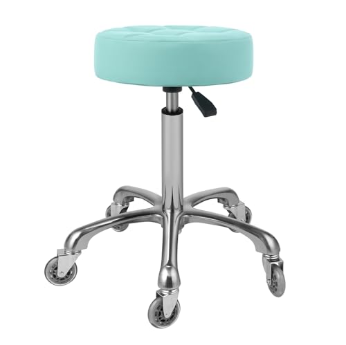 Kaleurrier Rolling Stools with Adjustable Height: Swivel Stool with Wheels - color: Green
