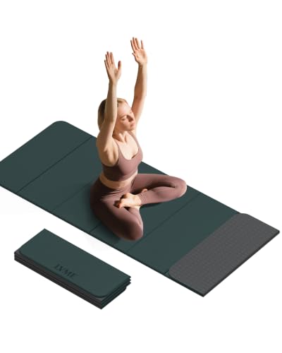 LVME Foldable Yoga Mat, 71"x24"x1/3" Thick(8mm), Non Slip Exercise Mat - color: Forest green+Charcoal