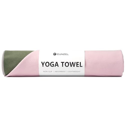 Eunzel Hot Yoga Mat Towel, Reversible Two-Tone 72" x 26.5" | Reversible Two-Tone Design, Absorbent Microfiber, Hot Yoga & Pilates, Soft Double-Sided Fabric - color: Army Green& Pink