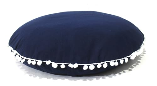 CRAFT KALA Meditation Floor Pillow Cover, Round Large Pillows Cover Seating for Adults, Bohemian Mandala Circle Cushions Cover for Outdoor Fireplace Yoga Living Room (Blue, 22" Round) - color: Blue, size: 22" x 22" (Pack of 1)