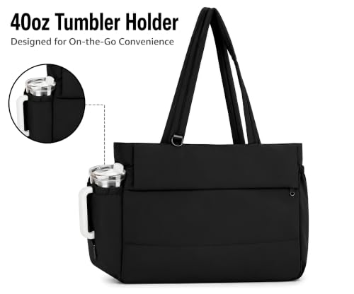 Gym bag with yoga mat holder Tote Bag for Women with cup holder travel - color: Black