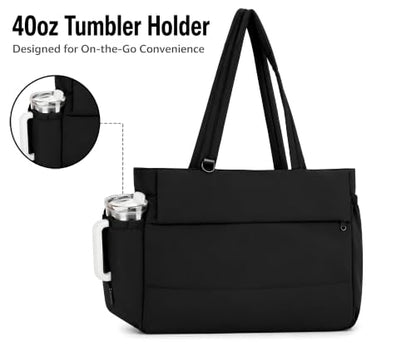 Gym bag with yoga mat holder Tote Bag for Women with cup holder travel - color: Black