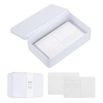 MECCANIXITY 20 Sheets Watercolor Postcards, 100% Cotton 4x6 Inch Watercolor Paper with White Tin Box Blank Postcards Rough for Mailing Painting Invitations Greeting Cards(140lb/300gsm) - color: White