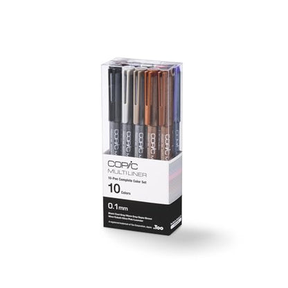 Copic Multiliner Set, 10-Pen Complete Color Set - 0.1mm, Water-based pigment ink (alcohol resistant and becomes waterproof when dry)