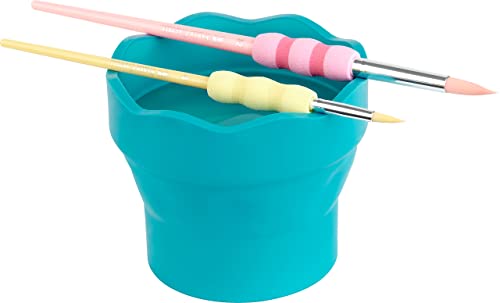 Faber-Castell Clic & Go Portable Paint Water Cup with Brush Holder, Turquoise - Collapsible Paint Brush Cleaner Rinse Cup, Travel Friendly Painting Accessories - size: 1 Count (Pack of 1)