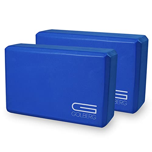 Golberg Foam Yoga Block – For Fitness, High Intensity Support and Improving Strength or Flexibility Pink/Green/Dark Green/Purple/Blue – 1/2/4 Pack - color: 2 Pack - Blue