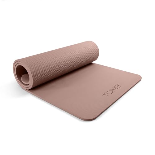 TONE Fitness Hanging Yoga Mat, Pilates Mat, Exercise Mat for Home Workouts with Carry Strap | V Pattern | Multiple Colors - color: Mocha