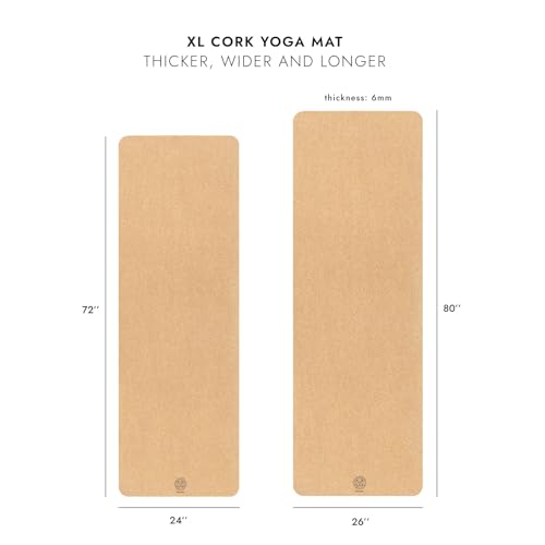 Cork Yoga Mat with Natural Rubber Base, Extra Size, Thickness and Support, Excellent Cushion & Grip, Non-Slip, Non-Toxic, Sweat-Resistant, Sustainable, Eco-friendly Exercise Mat - color: Original, size: 80 x 26 x 6 mm