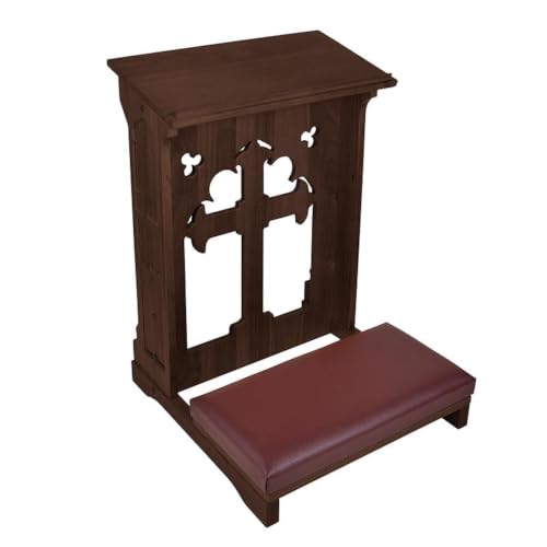 Solid Maple Folding Padded Kneeler, Walnut, Holy Cross - color: Holy Cross Walnut