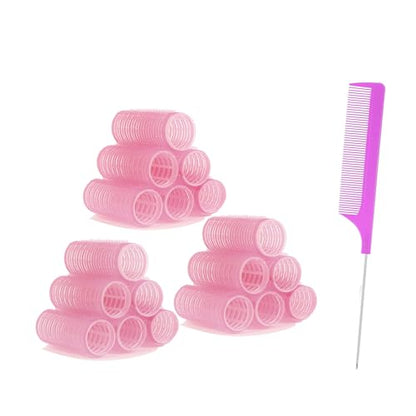 ZMD 18Pcs Self Grip Small Hair Rollers Curlers, Plastic Rollers Heatless Curlers Salon Dressing Curler DIY Curly Hair Hairstyle Roller for Women Girls Short Thin Fine Hair (0.8 x 2.4 Inch) - color: pink
