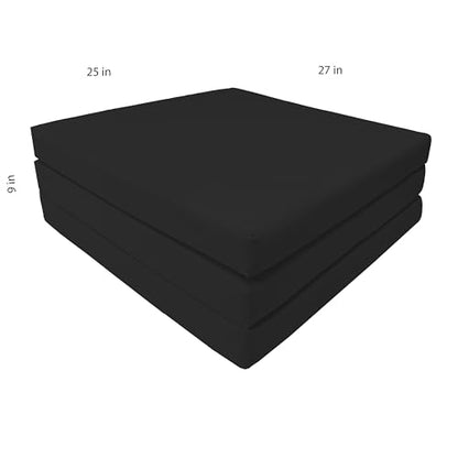 D&D Futon Furniture Trifold Foam Beds, Floor Tri-Fold Bed, Foldable Shikibuton Mattress Cushion Topper Mat for Space Saving Sleepover 3x27x75 in, Black