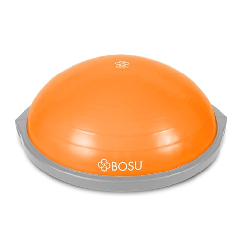 Bosu Balance Ball Exercise Trainer, Home Gym Equipment w/Guided Workouts & Pump, 26" Inflatable Fitness Platform for Strength Training, Standing, Balancing, and Core Workout - color: Orange/Gray