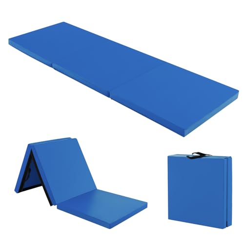 Giantex 6'x 2' Gymnastics Mat, 2" Thick Folding Tumbling Mat with Hook and Loop Fastener, Foldable Gym Mat with Carrying Handles, Cheer Mats for Kids Adults Home Exercise Aerobics Fitness - color: Dark Blue
