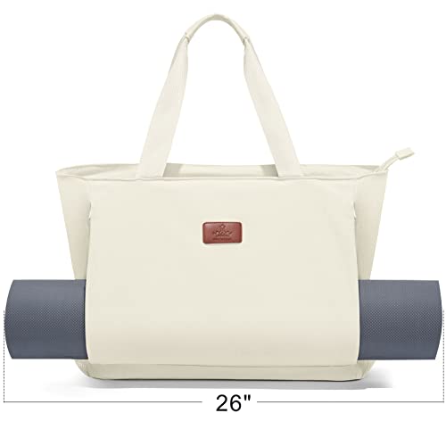 Heathyoga Multi-Functional Yoga Mat Carrier Gym Tote Bag - Large Mat Pocket, Women's Workout Bag - color: Zipper-Beige