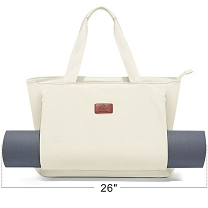Heathyoga Multi-Functional Yoga Mat Carrier Gym Tote Bag - Large Mat Pocket, Women's Workout Bag - color: Zipper-Beige