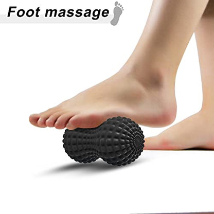 SELEWARE Peanut Massage Ball, Peanut Double Lacrosse Massage Roller Ball for Back Neck Shoulder Spine Legs Hips, Deep Tissue Peanut Roller Ball Trigger Point Muscle Massage Ball, Black - color: Black