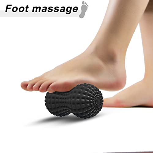 SELEWARE Peanut Massage Ball, Peanut Double Lacrosse Massage Roller Ball for Back Neck Shoulder Spine Legs Hips, Deep Tissue Peanut Roller Ball Trigger Point Muscle Massage Ball, Black - color: Black