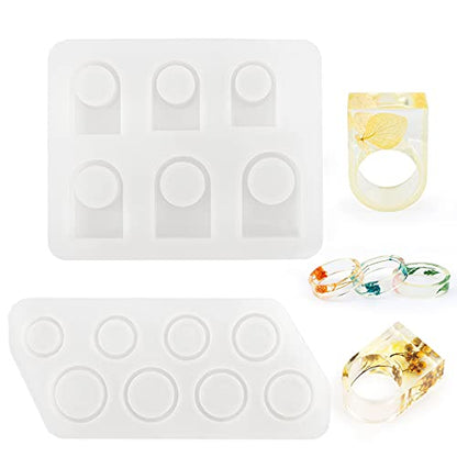 Gartful Resin Ring Silicone Mold, 2PCS Resin Casting Mold for Epoxy, Jewelry Mold for DIY Craft Projects, Rings, Necklaces, Earrings, Pendants, Keychains, Multiple Sizes - style: Ring
