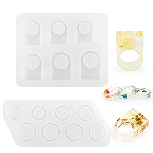 Gartful Resin Ring Silicone Mold, 2PCS Resin Casting Mold for Epoxy, Jewelry Mold for DIY Craft Projects, Rings, Necklaces, Earrings, Pendants, Keychains, Multiple Sizes - style: Ring