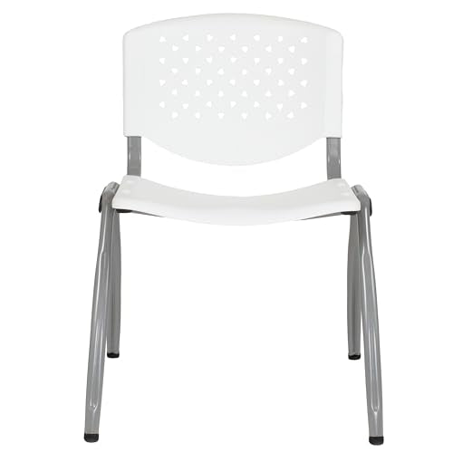 EMMA + OLIVER Home and Office White Plastic Stack Chair with Perforated | Powder Coated, 880 LBS. Weight Capacity - color: White