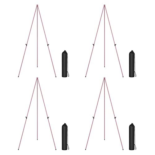 Easel Stand for Display, Aredy 63" Portable Painting Easel, Lightweight Metal Easels for Painting Canvas, Wedding Sign (4 Pack, Pink) - style: 4 pack (PINK)