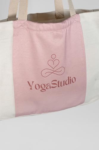 Large Canvas Yoga Tote Bag with Yoga Mats Bags Carrier - color: Beige & Pink