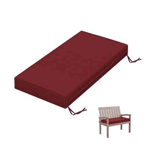 Outdoor Bench Cushion 36 X 18 X 3.5 Inch Thick Waterproof Patio Furniture Cushions, Patio Porch Swing Replacement Seat Pad with Tie Straps and Anti-Slip, for Backyard Garden, Burgundy - color: Burgundy, size: 36 x 18 x 3.5 in