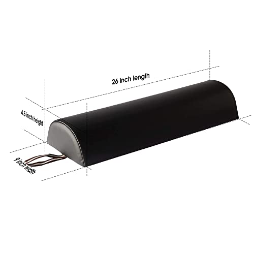 Master Massage Tables 9 inches Large Half Round Bolster Pillow, Half Moon Bolster Pillow for Massage Table, Semi-Round Massage Pillow Cushion with 100% PU Leather, Durable Soft 9"x 26" - (Black) - color: Black, size: 1 count (pack of 1)