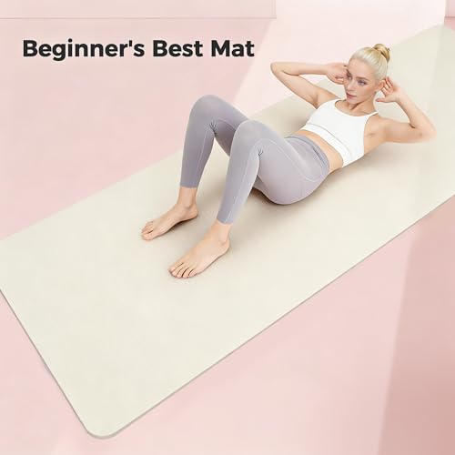 Keep 72" x 24" TPE Yoga Mat Non Slip, 1/4 Inch (6mm) Exercise Mat for Home Workout, Gym, Yoga, Pilates & Stretching with Carrying Strap, Oat White - color: Oat White
