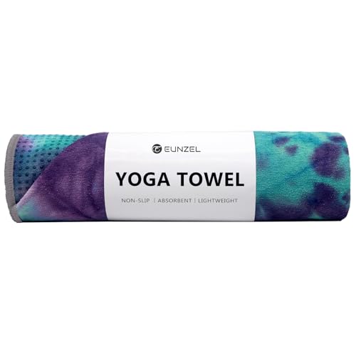 Eunzel Yoga Towel,Hot Yoga Mat Towel with Grip Dots Sweat Absorbent Non-Slip for Hot Yoga, Pilates and Workout 24" x72", Green & Purple - color: Green & Purple, size: 72" x 24"