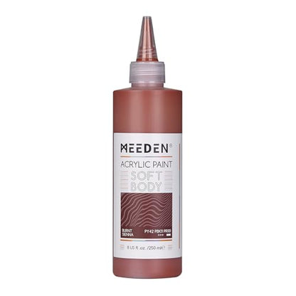 MEEDEN Soft Body Acrylic Paint: Burnt Sienna Matte Finish 250ml/8.45oz | Bulk Acrylic Colors in Ergonomic Bottle - Fluid Flow Art Paints for Artists Canvas Painting - color: Burnt Sienna