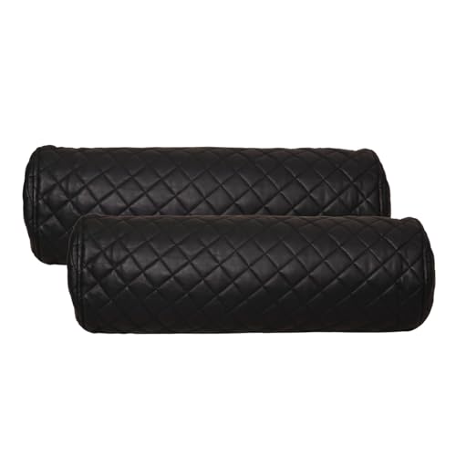 Neck Roll Pillow Cushion Cover, 16x6 Inch Full Moon Round Bolster Pillow Case, Cylinder Soft Lambskin Leather Pillowcase for Head, Spine & Neck Support During Sleep - Quilted Black Pack of 2 - color: Quilted Black Pack of 2