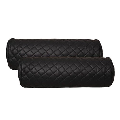 Neck Roll Pillow Cushion Cover, 16x6 Inch Full Moon Round Bolster Pillow Case, Cylinder Soft Lambskin Leather Pillowcase for Head, Spine & Neck Support During Sleep - Quilted Black Pack of 2 - color: Quilted Black Pack of 2