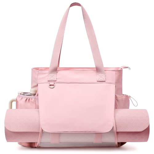 WLLWOO Thick Yoga Mat Bag Women Gym Tote Breathable Mesh Holder Wet Pocket | Carryall Lightweight Waterproof Shoulder for Pilates Travel Beach Workout Fitness Carrier - color: Pink