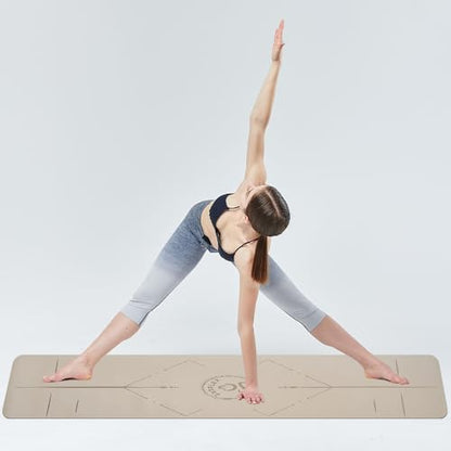 Natural Rubber Yoga Mat - Non Slip Non Toxic - 5mm Thick Yoga Mat for Hot Yoga/Pilates - Extra Large 26.8’’ with Alignment Guide - Sweat Proof - with Carrying Bag - color: Latte Grey
