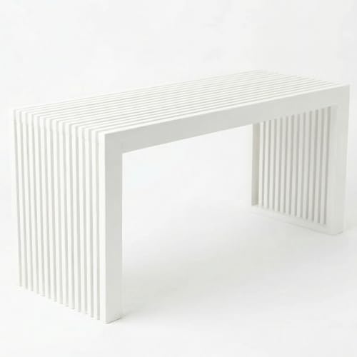 SWEVEN Bamboo Natural 36 inch Wooden Bench, Small Wood Benches for Entryway, Living & Dining Room, Kitchen, Bedroom, Bathroom, Hallway, Front Door Indoor & Outdoor Patio Use, Mid Century Modern Decor - color: Waterfall White