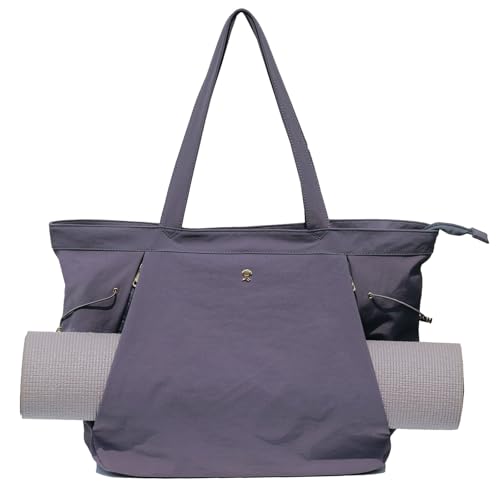 ESVAN Yoga Tote Bag for Women Shoulder Bags Drawstring for Office Workout Travel Carryall Pilates Gym and Beach - color: Nylon Dark Gray