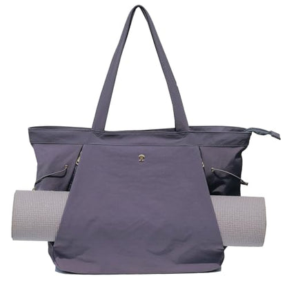 ESVAN Yoga Tote Bag for Women Shoulder Bags Drawstring for Office Workout Travel Carryall Pilates Gym and Beach - color: Nylon Dark Gray