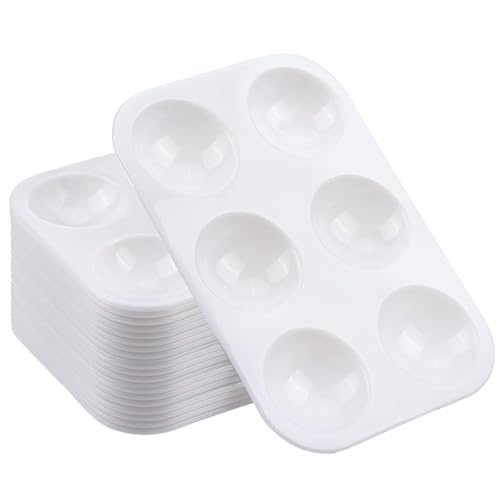 20 PCS White Paint Tray Palettes, Plastic Watercolor Paint Pallets with 6 Wells for Painting Party, DIY Craft and Art Painting